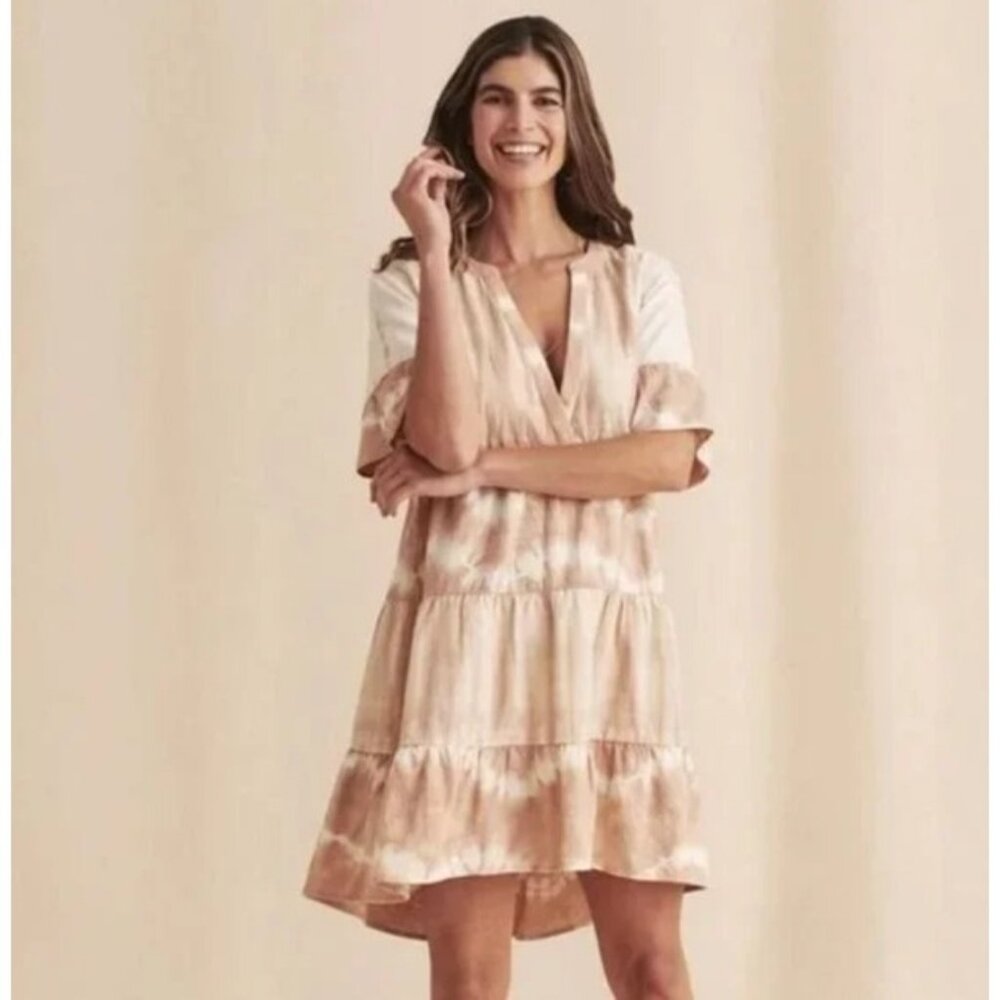 Faherty Maple Sugar Brown & White Tie Dye La Vida Dress, Size Small, NWT! $278